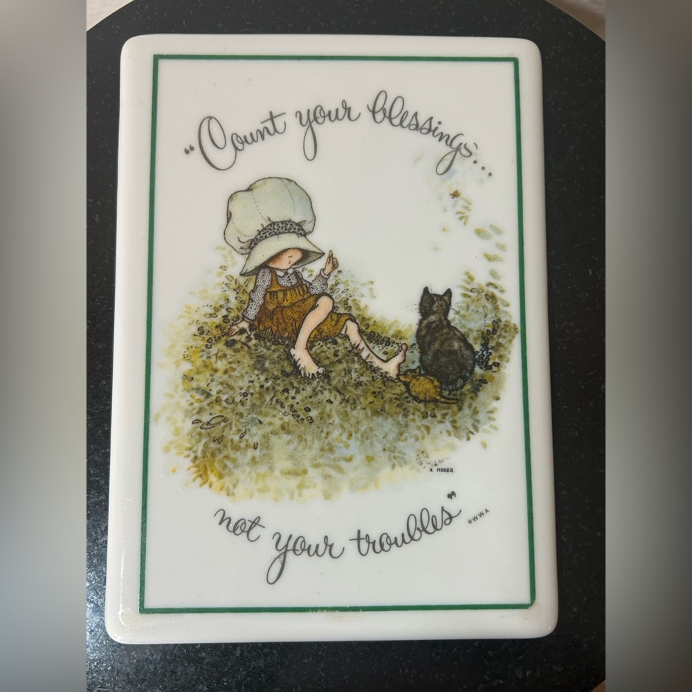 Vintage 1973 Holly Hobbie “Count Your Blessings” Tile Wall Plaque